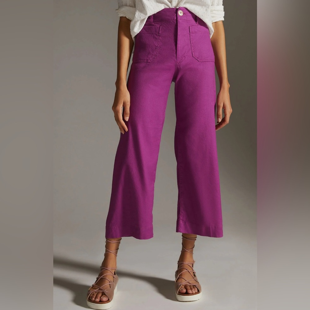 Maeve The Colette Wide Leg Cropped Pants Linen Blend 25 Petite